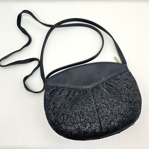 Authentic Indenya Black Embossed Rose Crossbody Bag – Genuine Japanese Luxury - Picture 1 of 11